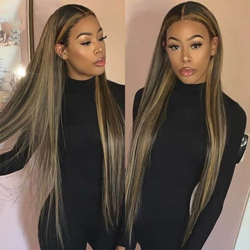 Highlight 13x4 HD Lace Frontal Wigs #1B/27 Ombre Honey Blonde Brazilian Straight Human Hair Wigs