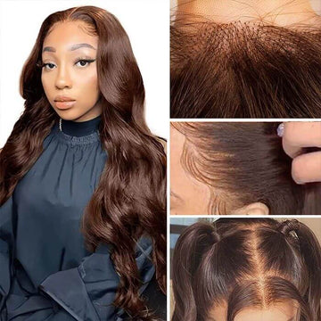 #4 Brown Wigs Straight & Body Wave Natural Human Hair Wigs Colored Lace Front Wigs