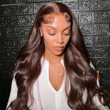 #4 Brown Wigs Straight & Body Wave Natural Human Hair Wigs Colored Lace Front Wigs