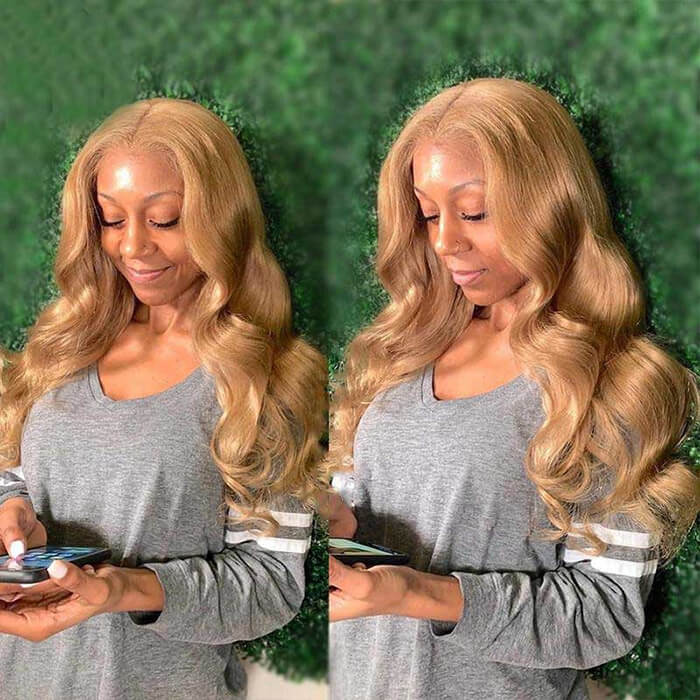 Honey Blonde 13x4 HD Transparent Lace Front Wigs #27 Colored Human Hair Frontal Wigs