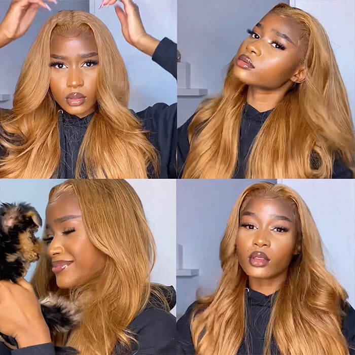 Honey Blonde 13x4 HD Transparent Lace Front Wigs #27 Colored Human Hair Frontal Wigs