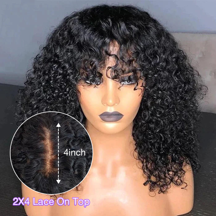 Human Hair Wigs With Bangs Glueless Wigs 2X4 HD Lace Wigs With Bangs