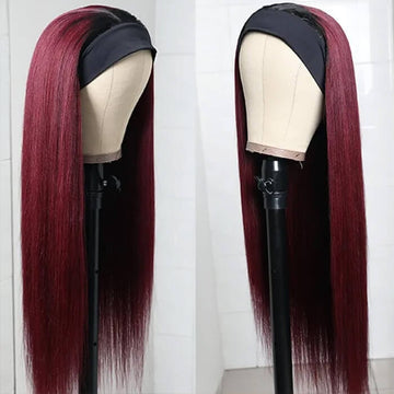 #99J Sugar Plum Color Headband Wigs 100% Human Hair With Black Root | Throw On & Go