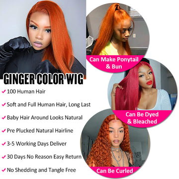 Ginger Orange Straight Wigs Glueless HD Lace Front Wigs Human Hair For Women