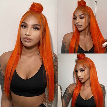 Ginger Orange Straight Wigs Glueless HD Lace Front Wigs Human Hair For Women