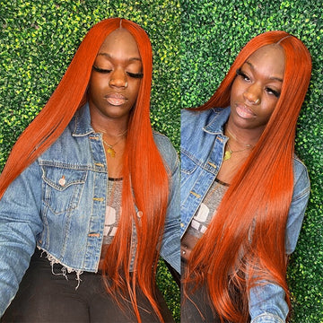 Ginger Orange Straight Wigs Glueless HD Lace Front Wigs Human Hair For Women