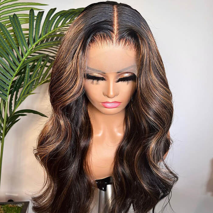 Undetectable Lace Highlight Wigs Body Wave 4x4 13x4 HD Lace Wigs Black And Honey Blonde Mix Color Wigs