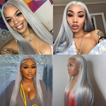 Sliver Gray Color Silky Straight 13x6/5*5 Lace Front Pre Plucked Human Hair Wigs For Women