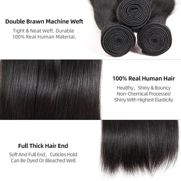 Peruvian Straight Hair 3/4 Bundle Deals Unprocessed Virgin Human Hair Extensions In Stock