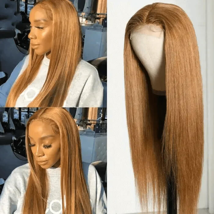 30 Inch Honey Blonde Straight Lace Front Wigs #27 Hair Colored Transparent HD Lace Human Hair Wigs