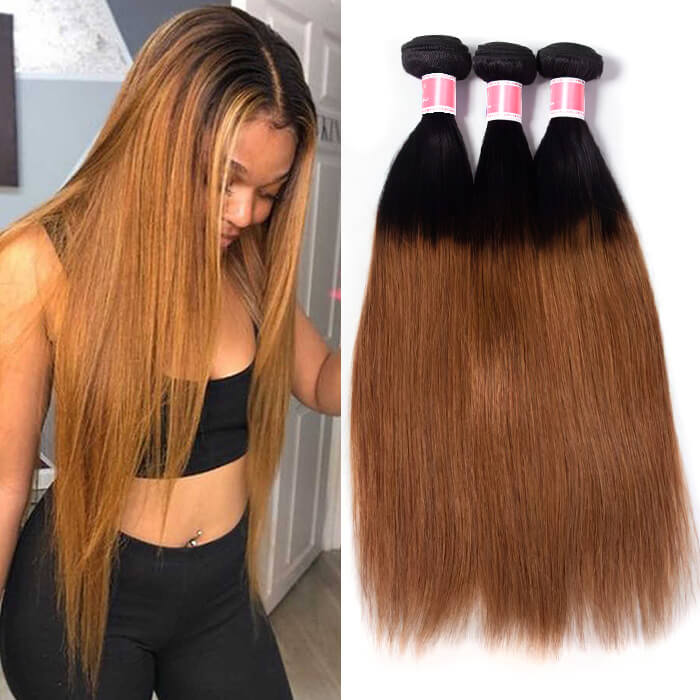 Ombre Malaysian Virgin Straight Hair 3/4 Bundles Deal Two Tone 1B/30 Human Hair Weave Extensions