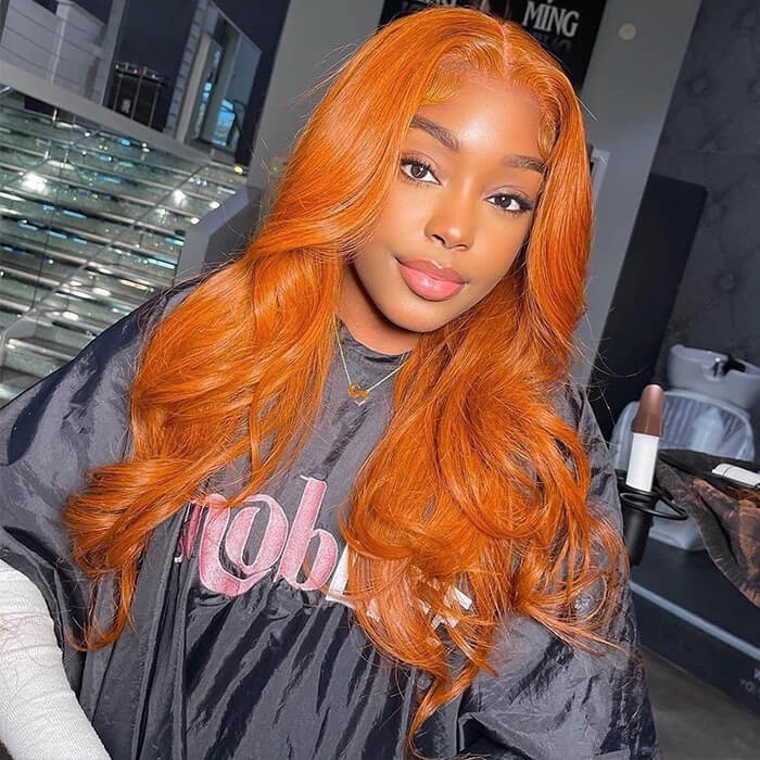 Ginger Orange Wigs 13*4 Transparent HD Lace Human Hair Wigs Pre Plucked Hairline