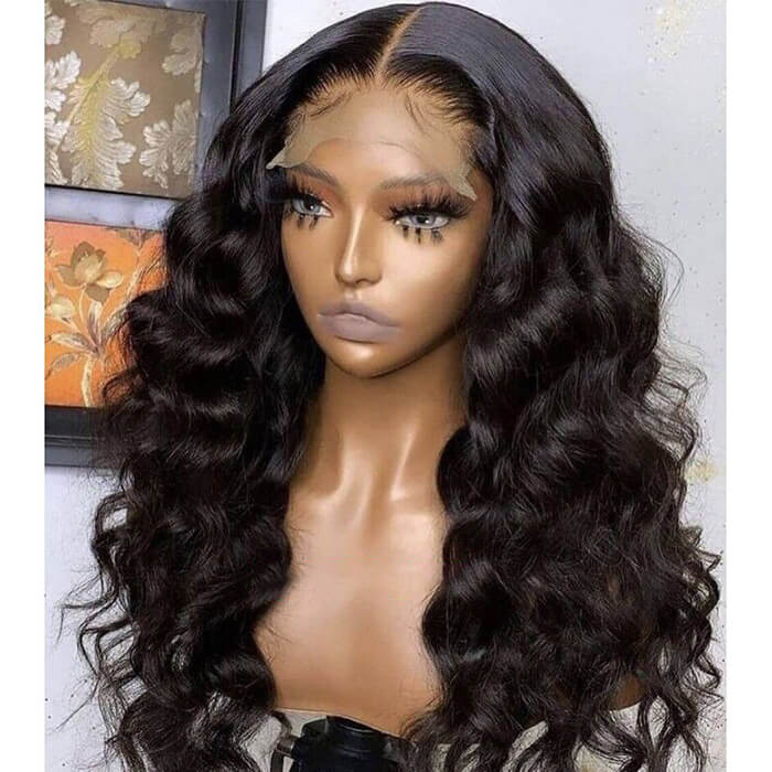 24" Loose Wave Transparent HD Lace 13x4/4x4 Lace Frontal Wigs Human Hair Wigs Natural Black