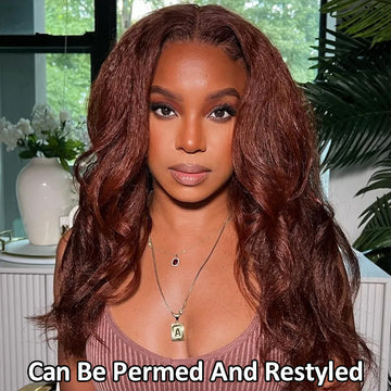 #33 Red Brown Auburn Colored Kinky Straight 13x4/5x5 HD Transparent Lace Frontal Wigs