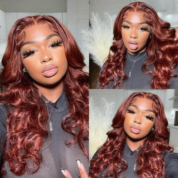 Reddish Brown Human Hair Body Wave Wigs 13X4 HD Lace Front Wigs Pre-Plucked Hairline