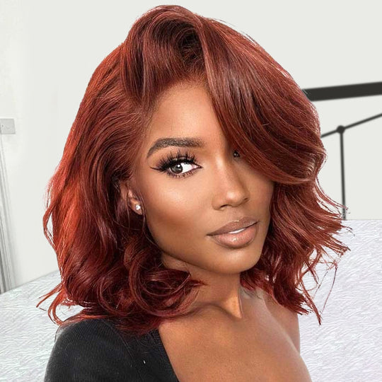 #33 Dark Auburn Color Body Wave 13x4/5x5 HD Lace Frontal Wigs Short Bob Red Brown Wigs 150% Density