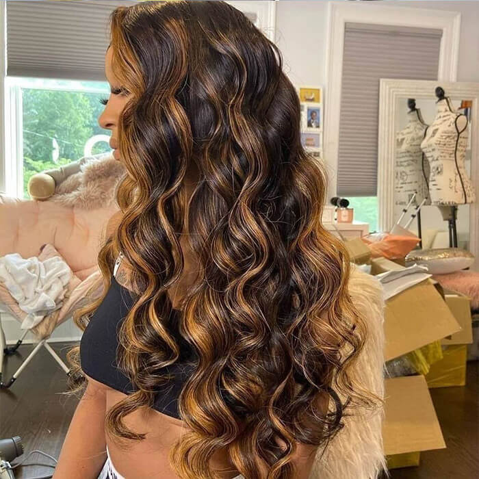 Undetectable Lace Highlight Wigs Body Wave 4x4 13x4 HD Lace Wigs Black And Honey Blonde Mix Color Wigs