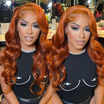 Ginger Color 13x4 HD Lace Front Wigs Body Wave Colored Human Hair Wigs Pre Plucked Hairline