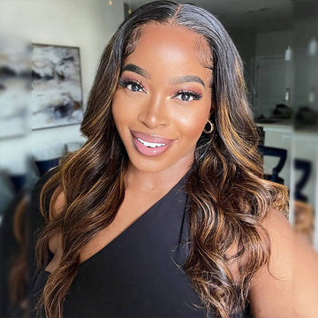 1B/30 Ombre Highlight Balayage Body Wave Wisg Glueless 13x4 HD Lace Frontal Wigs Pre Plucked