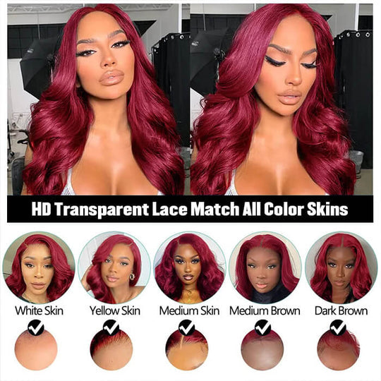 99J Burgundy Lace Front Wigs Body Wave Colored Human Hair Wigs 13x4 13x6 4x4 5x5 HD Lace Glueless Wigs