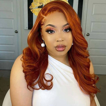 Ginger Color 13x4 HD Lace Front Wigs Body Wave Colored Human Hair Wigs Pre Plucked Hairline