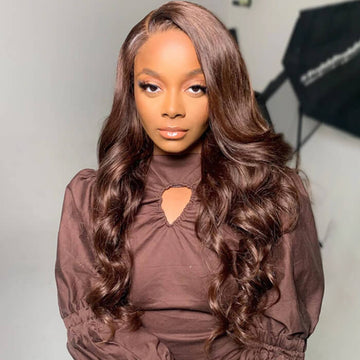 #4 Chocolate Brown Wigs 13x6 HD Transparent Lace Frontal Wigs Pre-Colored Human Hair Wigs