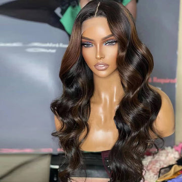 P1B/4 Brown Highlight Piano Color Body Wave Wigs 13x4 HD Lace Frontal Wigs Pre Plucked