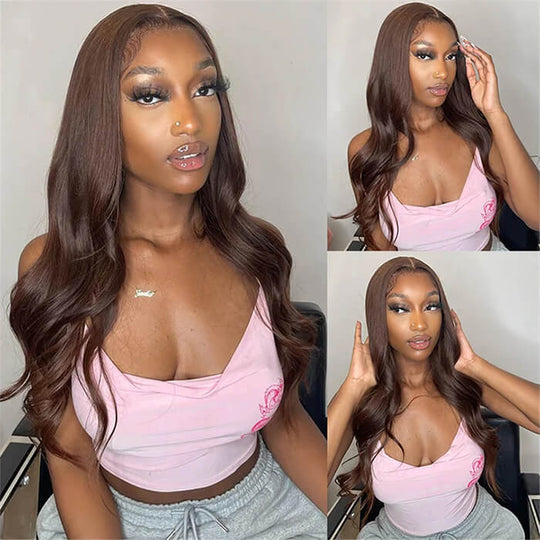 #4 Chocolate Brown 13x4 HD Lace Front Wigs Human Hair Wigs For Women Pre Plucked