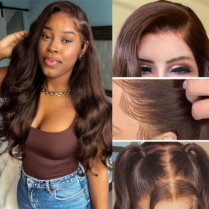 Chocolate Brown Closure Wigs Glueless Pre-cut Lace 5x5 Pre-cut Lace Wigs #4 Colored Human Hair Wigs For Women