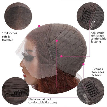 #33 Red Brown Auburn Colored Kinky Straight 13x4/5x5 HD Transparent Lace Frontal Wigs