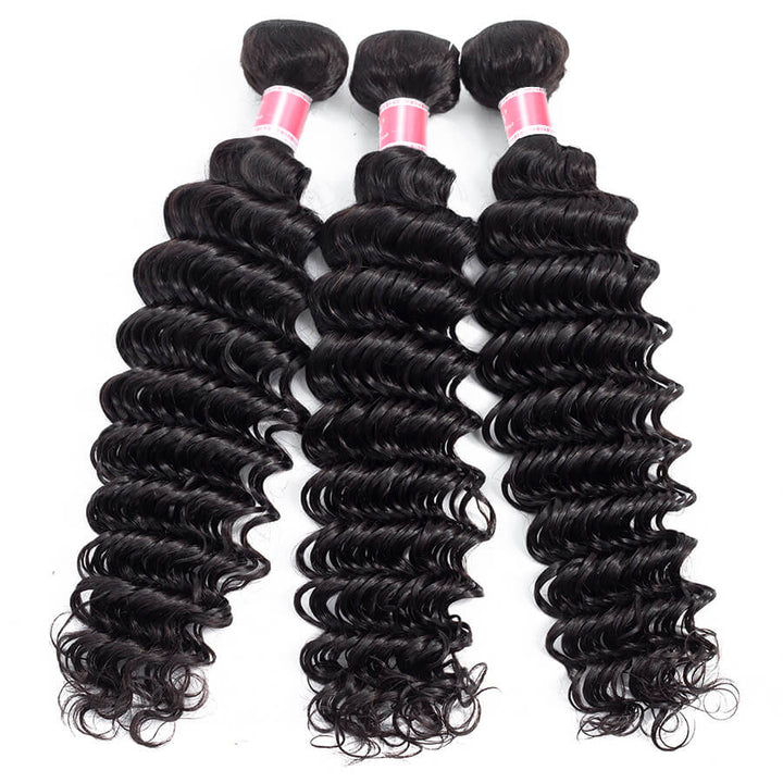 Peruvian Deep Wave 3 Bundles with 4*4 Lace Closure Virgin Human Hair