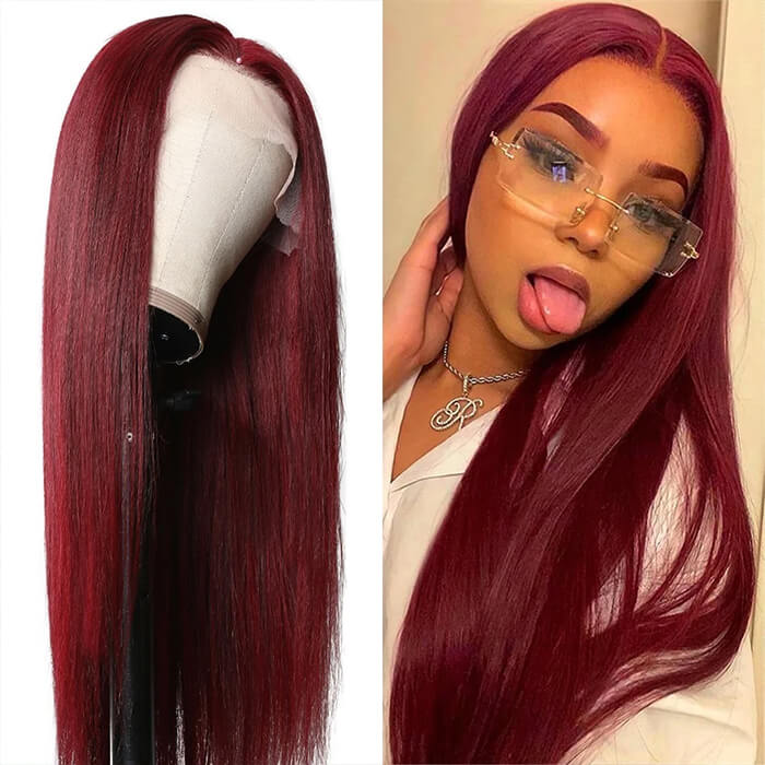 99J Burgundy Straight 13x4/13x6/5x5 Lace Front Human Hair Wigs for Women Brazilian Remy Hair Glueless HD Lace Wigs