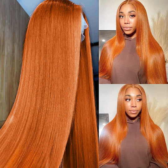 Ginger Orange Straight Wigs Glueless HD Lace Front Wigs Human Hair For Women