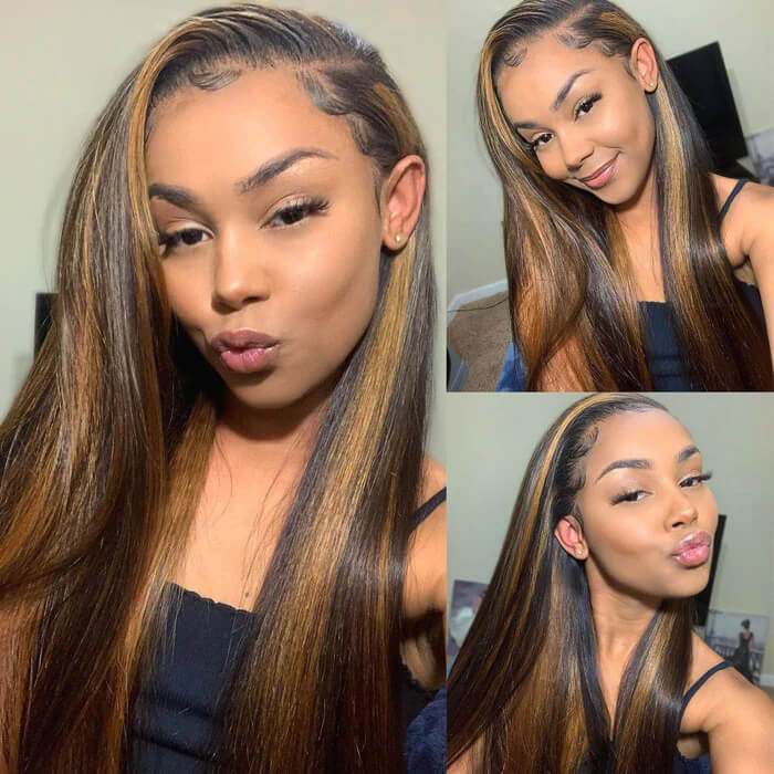 Balayage Highlight 1b/30 Straight HD Lace Frontal Wigs Human Hair Pre Plucked Hairline