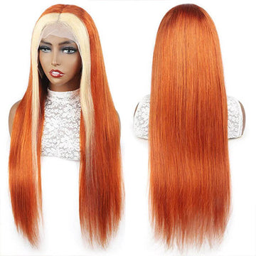 Ginger Wigs With Blonde Highlights Colored Lace Front Wigs Straight Ombre Human Hair Wigs