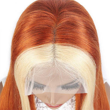 Ginger Wigs With Blonde Highlights Colored Lace Front Wigs Straight Ombre Human Hair Wigs