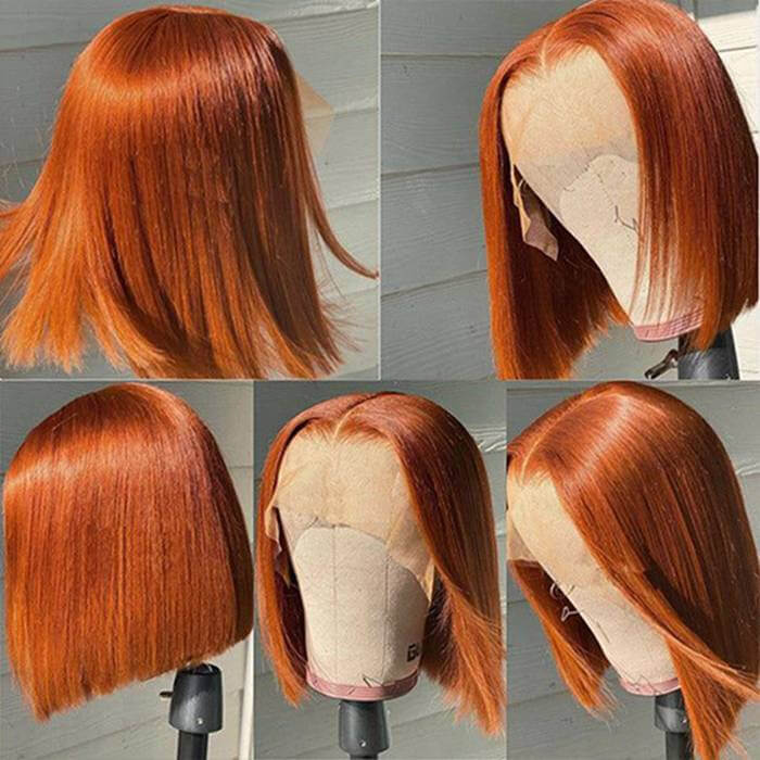 Orange Ginger Color 13x4 Lace Front Wigs Remy Human Hair Short Bob Wigs Baby Hair For Black Women 150% Preplucked