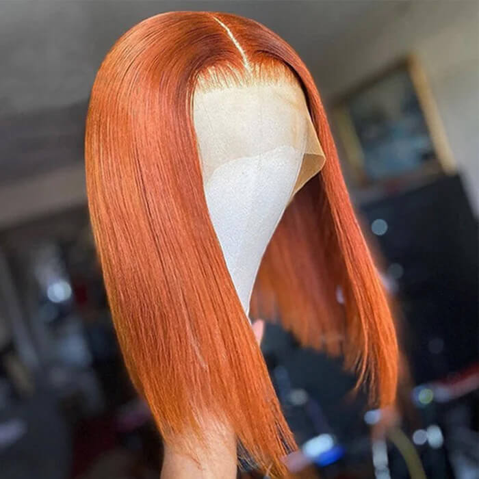 Orange Ginger Color 13x4 Lace Front Wigs Remy Human Hair Short Bob Wigs Baby Hair For Black Women 150% Preplucked