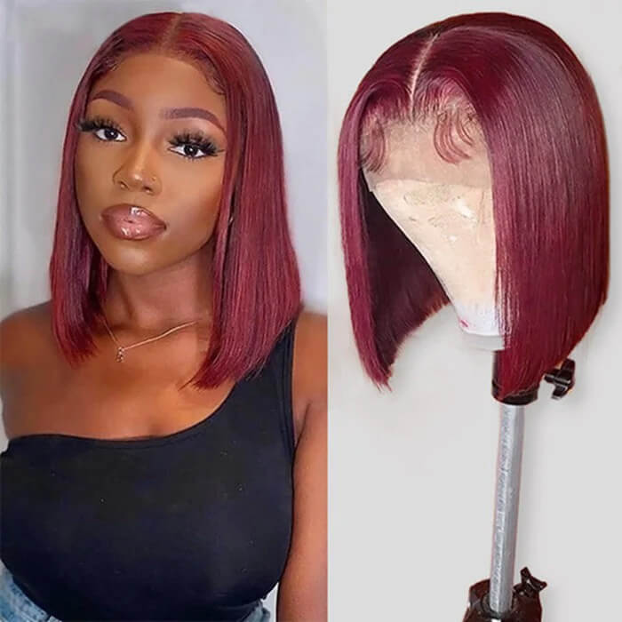 99J Burgundy13x4 Short Bob Lace Front Wigs For Black Women Pre Plucked Glueless Human Hair Wigs