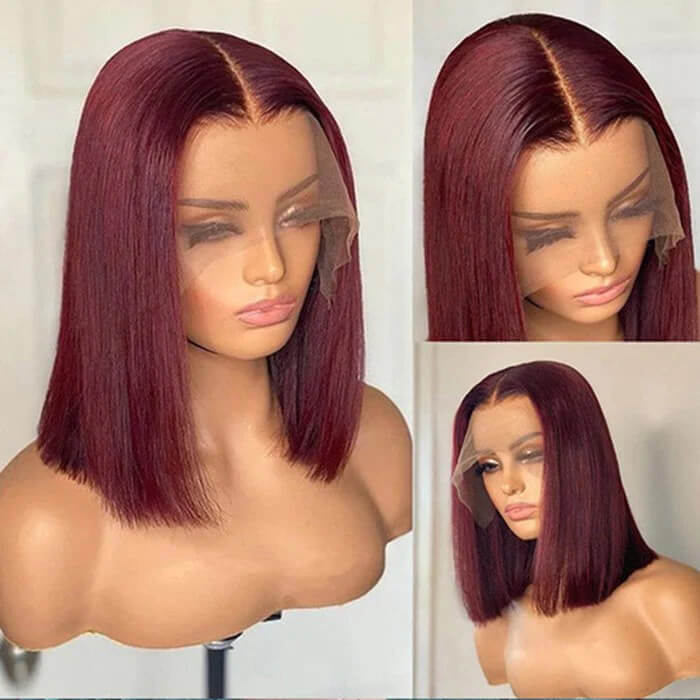 99J Burgundy13x4 Short Bob Lace Front Wigs For Black Women Pre Plucked Glueless Human Hair Wigs