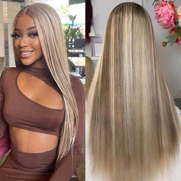 Exclusive Original Blonde Highlight Lace Front Human Hair Wigs #P18/613 Blonde Hair With Highlights For Sale