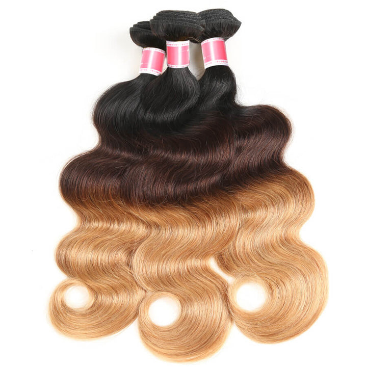 T1B/4/27# Three Tone Ombre Brazilian Body Wave Virgin Hair 3 Bundles