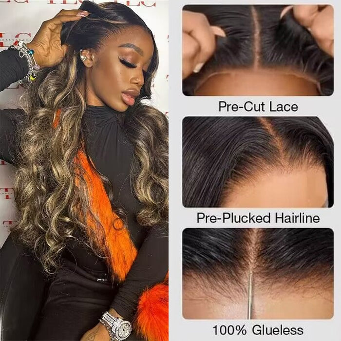 Blonde Highlight 8*5 Pre Cut HD Lace Closure Wigs #P1B/27 Color Glueless Wear & Go Wigs