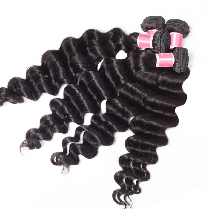 Peruvian Loose Deep Wave 4 Bundles With 13x4 Lace Frontal 10A Virgin Human Hair Bundles With Frontal Deal