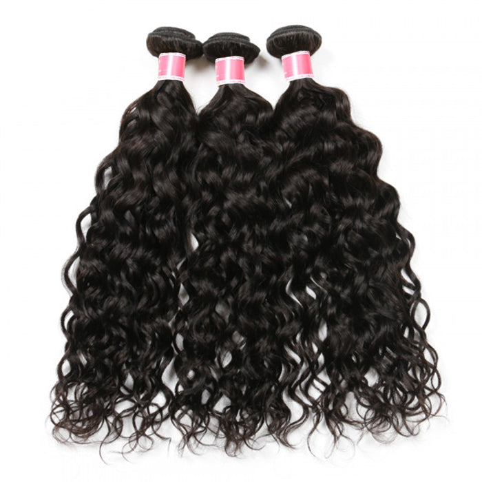 Peruvian Water Wave Virgin Hair Weave 3 Bundles With 13*4 Lace Frontal