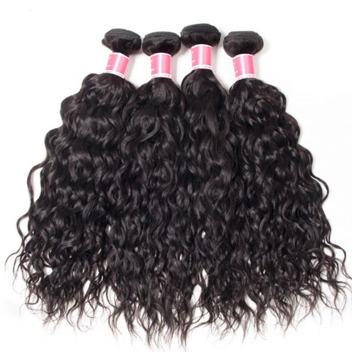 Peruvian Water Wave 4 Bundles with 4*4 Closure Soft Unprocessed Virgin Human Hair