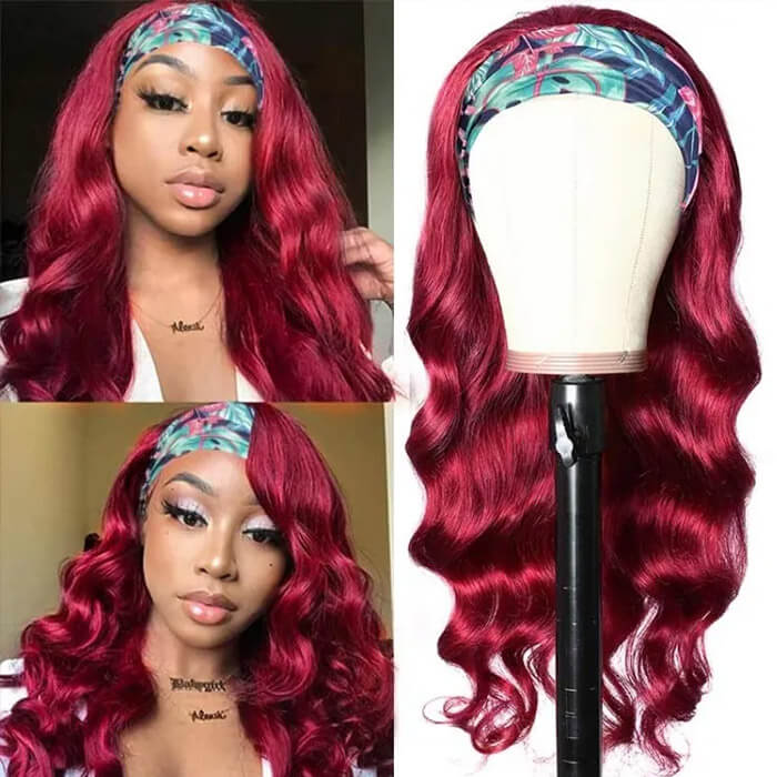 99J Burgundy Color Headband Wigs Body Wave Virgin Human Hair