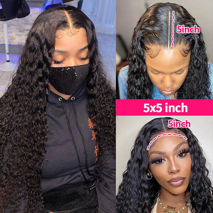 Deep Wave Human Hair 5x5 HD Transparent Lace Closure Wigs Glueless Brazilian Lace Wigs For Women