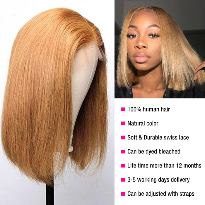 #27 Honey Blonde Short Straight Bob 13x4/4x4 Lace Wigs 100% Human Virgin Hair