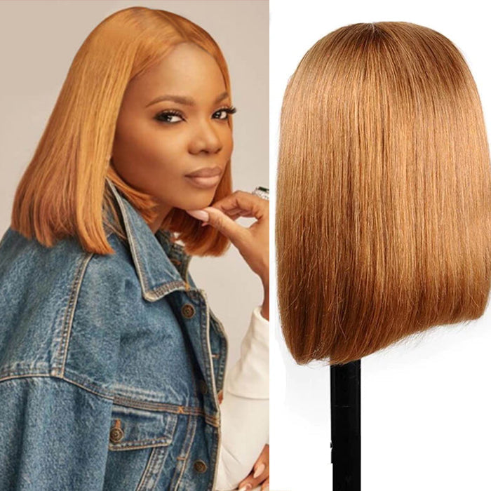 #27 Honey Blonde Short Straight Bob 13x4/4x4 Lace Wigs 100% Human Virgin Hair